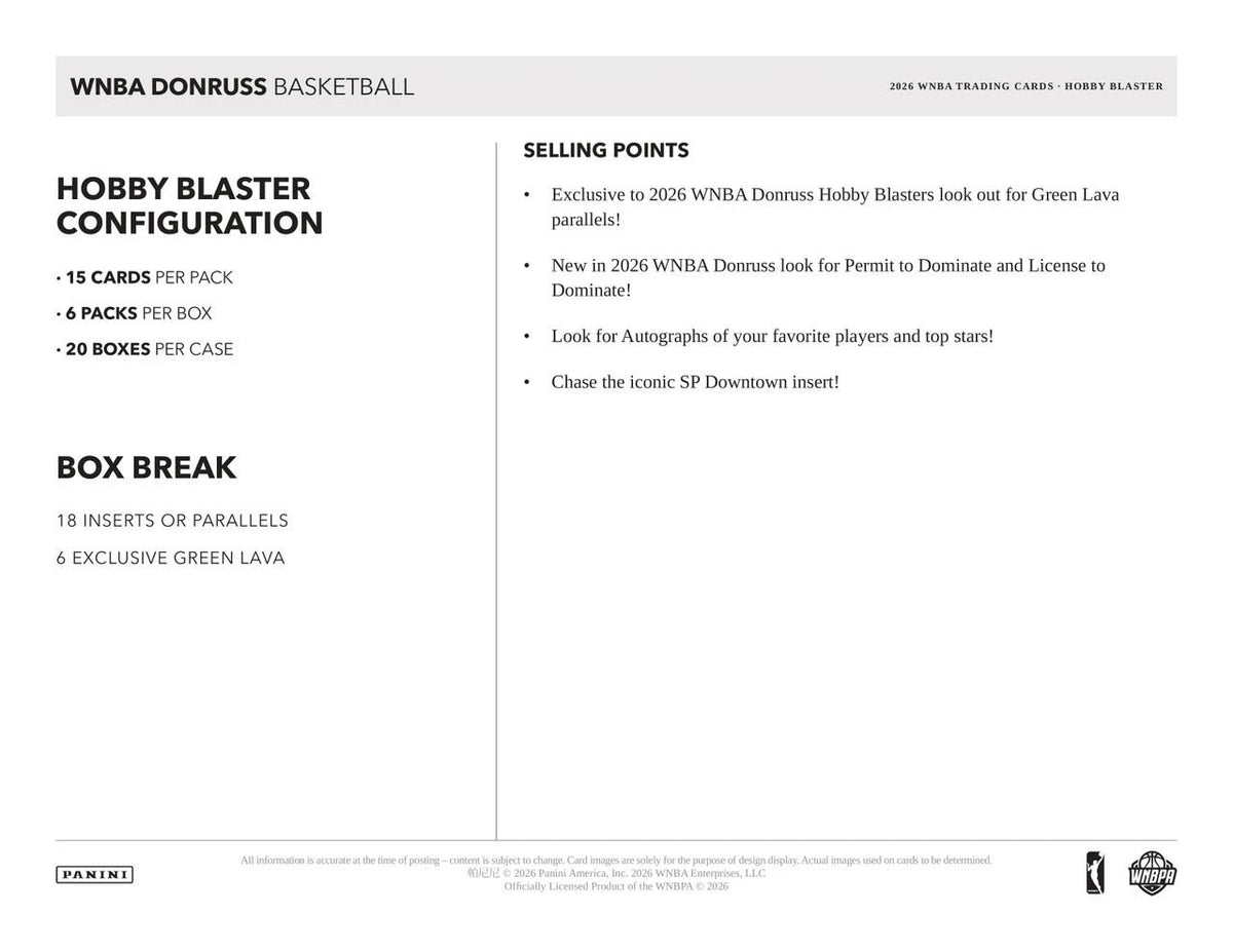 2026 Panini Donruss WNBA Basketball Hobby Blaster Box