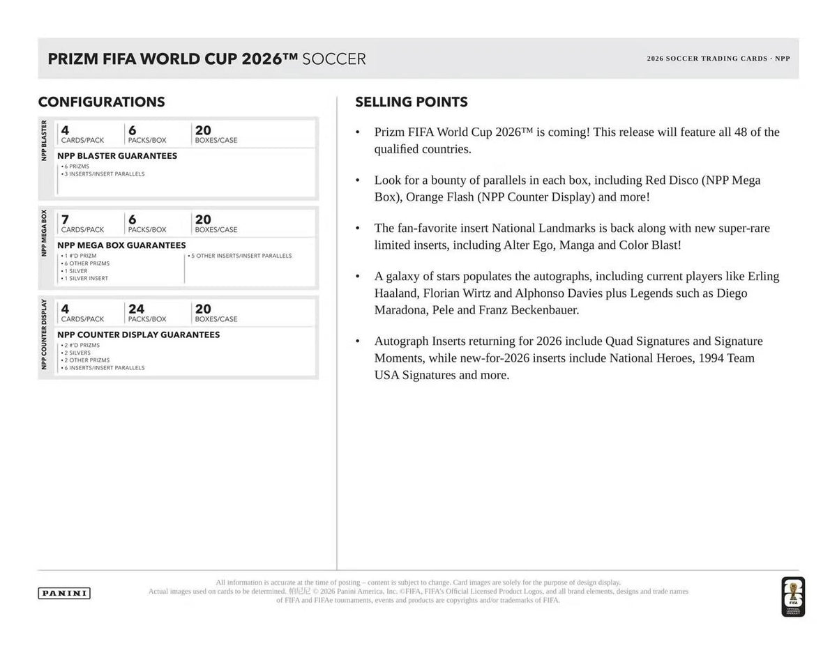 2026 Panini Prizm FIFA World Cup Soccer Blaster Box