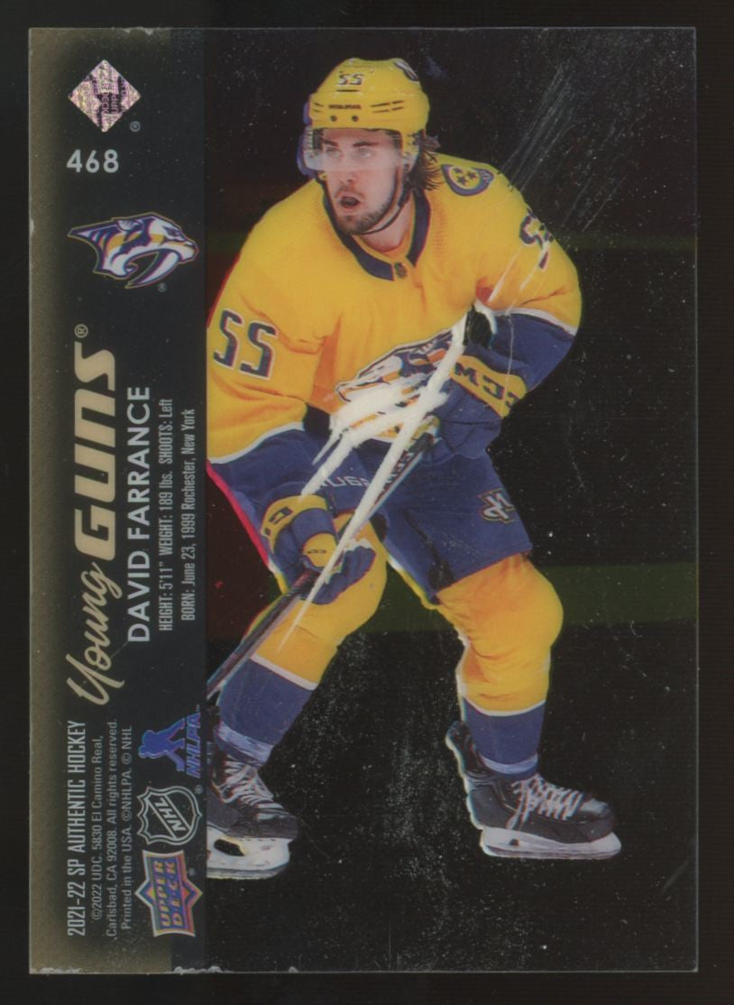 2021-22 SP Authentic David Farrance RC Gold Clear Cut Young Guns SSP #468
