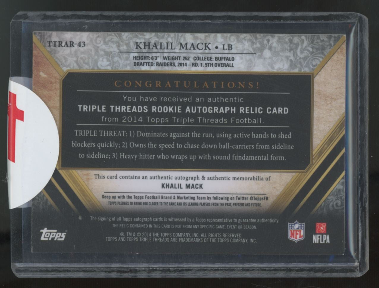 2014 Topps Triple Threads Khalil Mack RC Purple Patch Auto RPA /75 #TTRAR-43