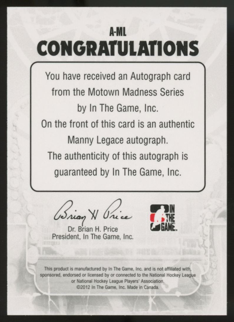 2012 In The Game Manny Legace Motown Madness Autograph Auto #A-ML