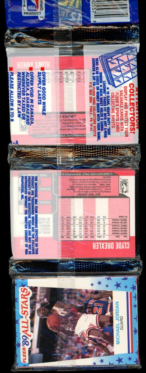 1989 Fleer Basketball Sealed Rack Pack Michael Jordan Patrick Ewing