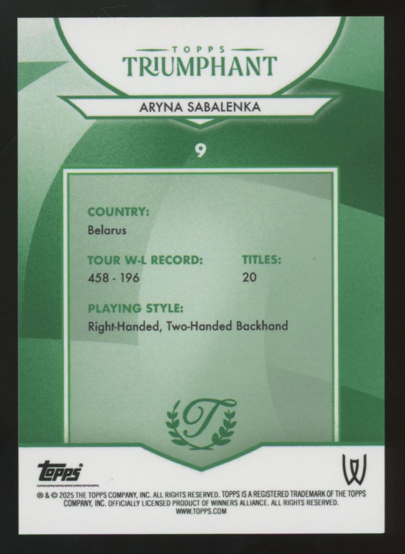2025 Topps Triumphant Aryna Sabalenka Grass Court Green /35 #9