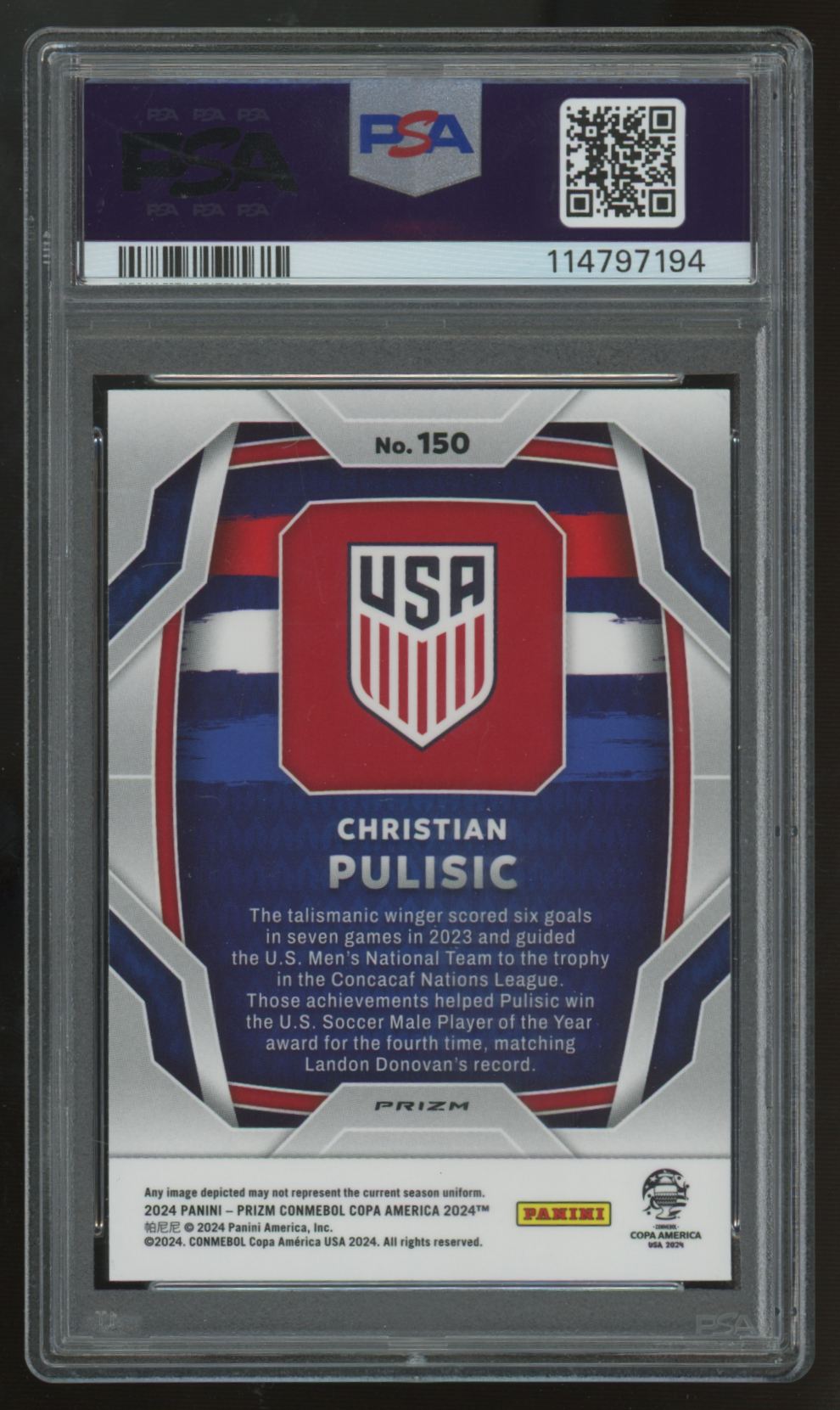 2024 Prizm Copa America Christian Pulisic Pulsar #150 PSA 10
