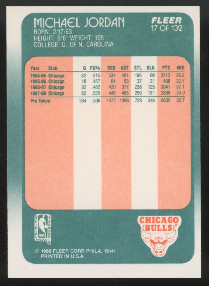 1988-89 Fleer Michael Jordan #17 EX/MT-NM "A"