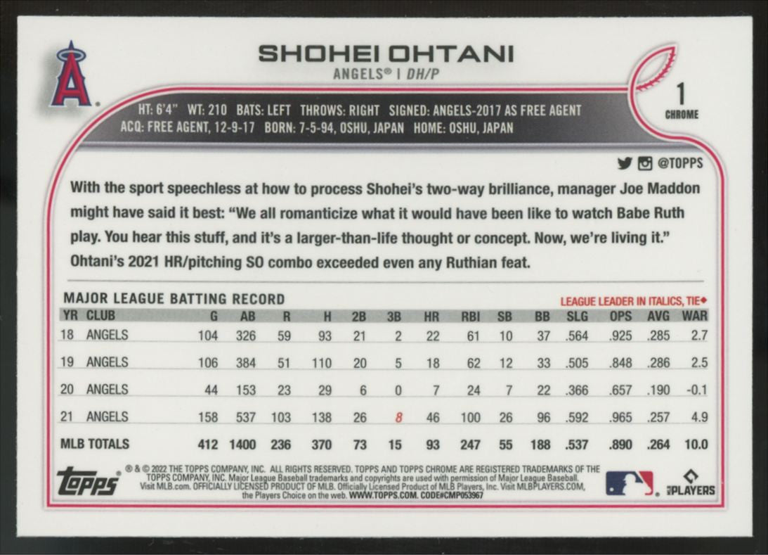 2022 Topps Chrome Shohei Ohtani X-Fractor #1