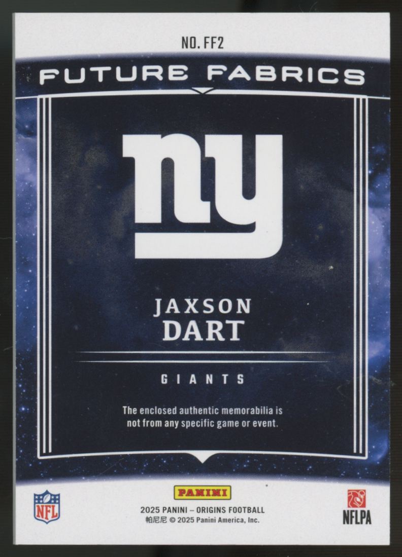 2025 Panini Origins Jaxson Dart RC Future Fabrics /199 #FF2
