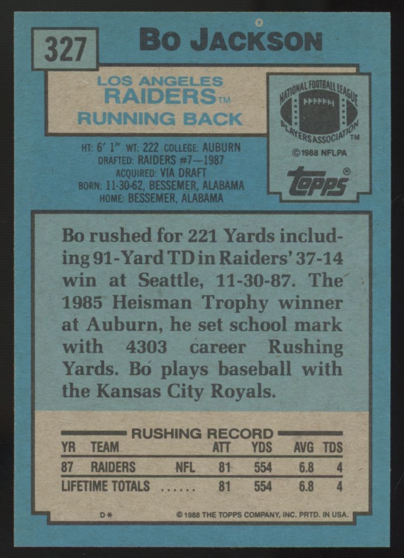 1988 Topps Bo Jackson RC #327 NM-MT