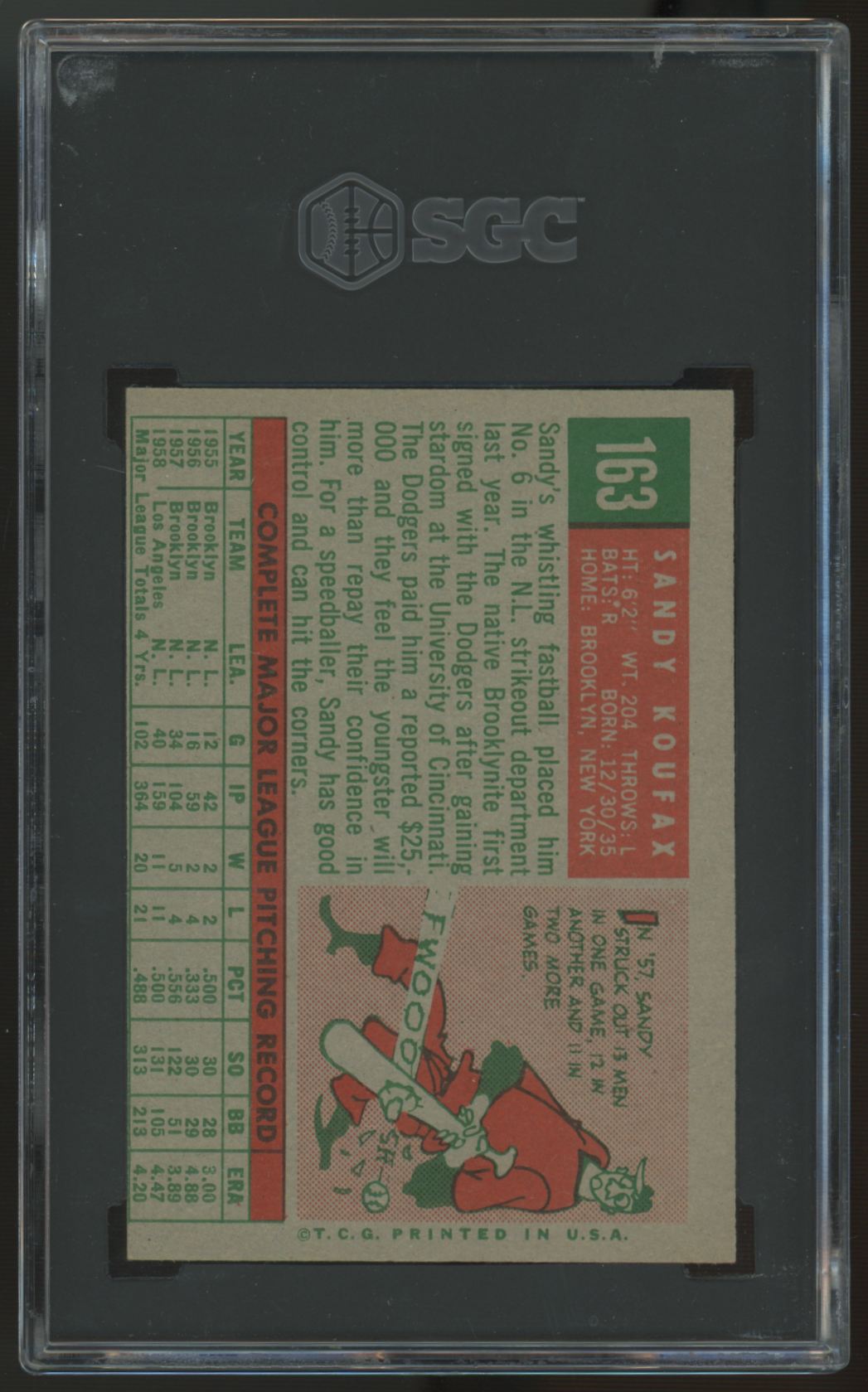 1959 Topps Sandy Koufax #163 SGC 3 *977