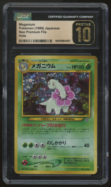 1999 Pokemon Meganium Neo Premium File Japanese Holo #154 CGC Pristine 10