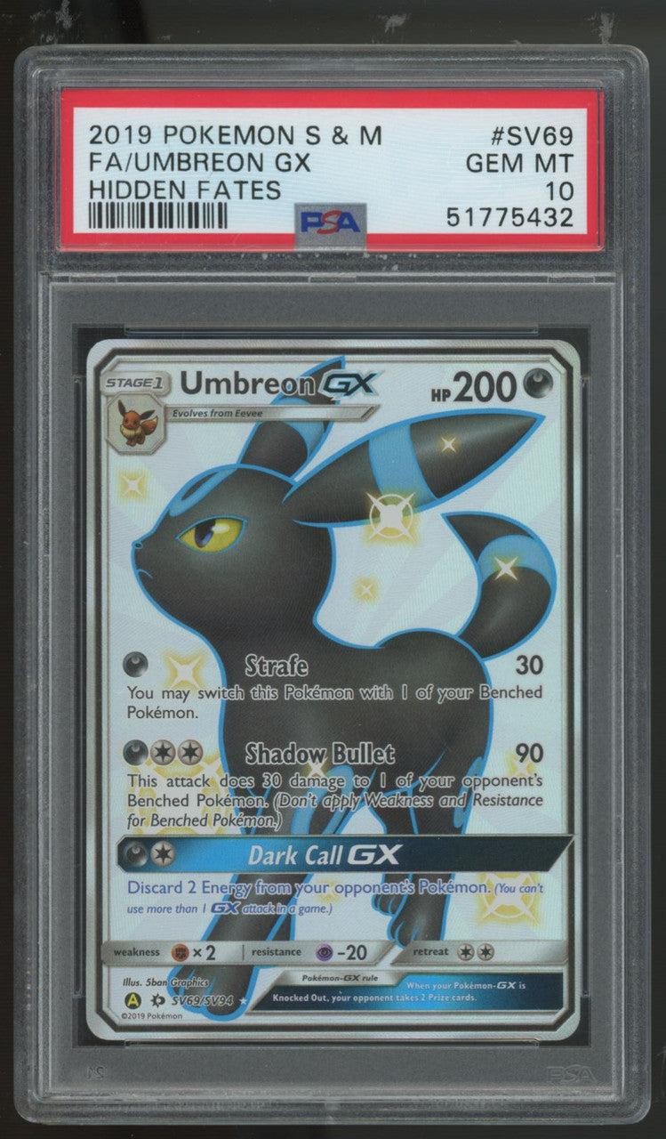 2019 Pokemon Umbreon GX Hidden Fates Shiny Full Art #SV69 PSA 10