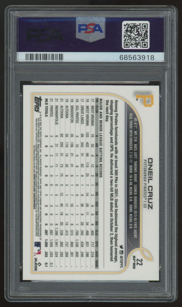 2022 Topps Chrome Logofractor Oneil Cruz RC #22 PSA 10 *918