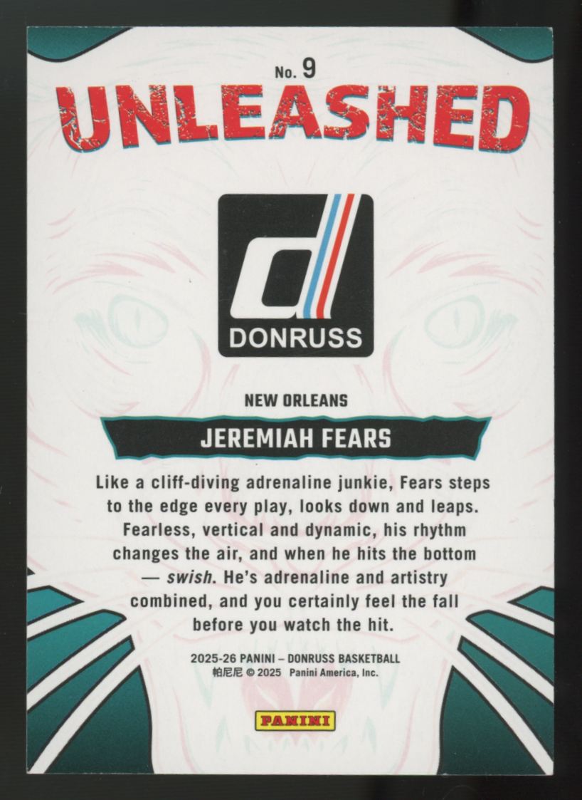 2025-26 Panini Donruss Jeremiah Fears RC Unleashed Yellow Lava /15 #9