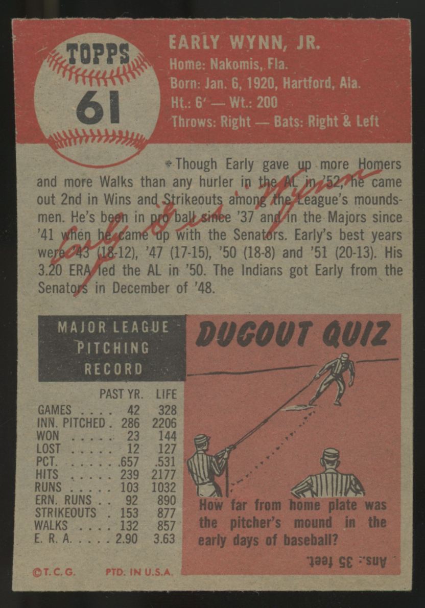 1953 Topps Early Wynn #61 EX "A"