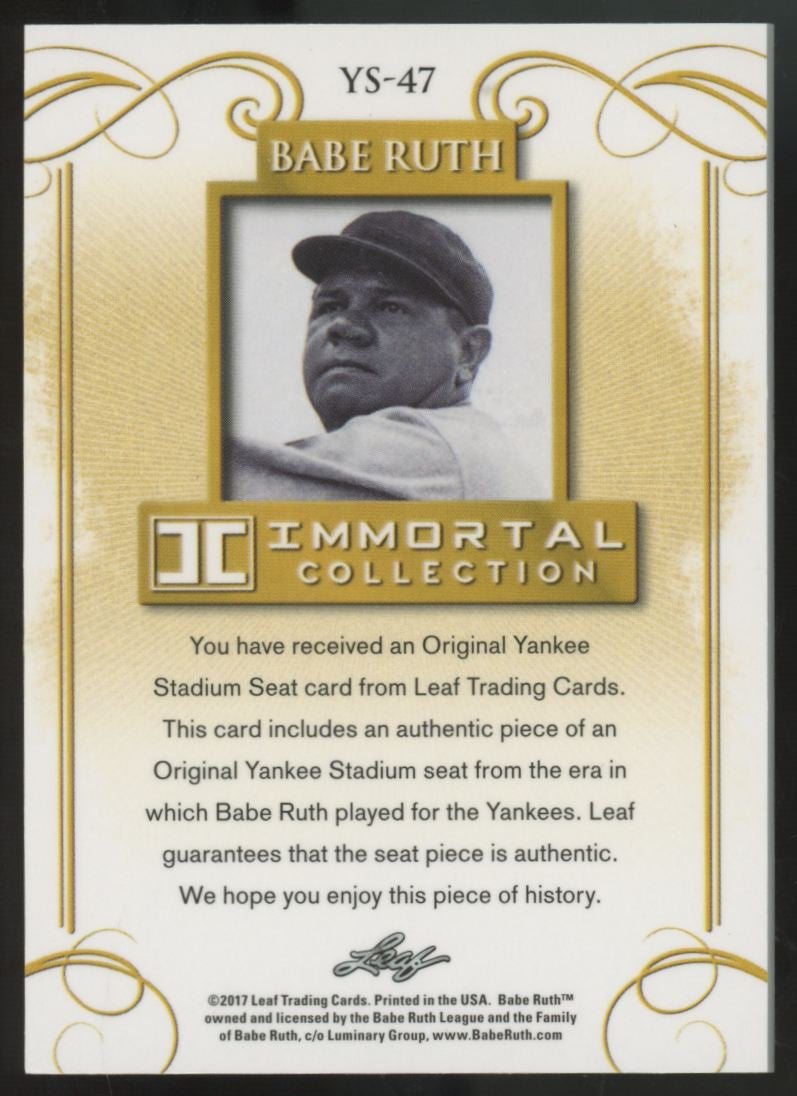 2017 Leaf Immortal Collection Babe Ruth Blue Stadium Seat Relic /50 #YS-47