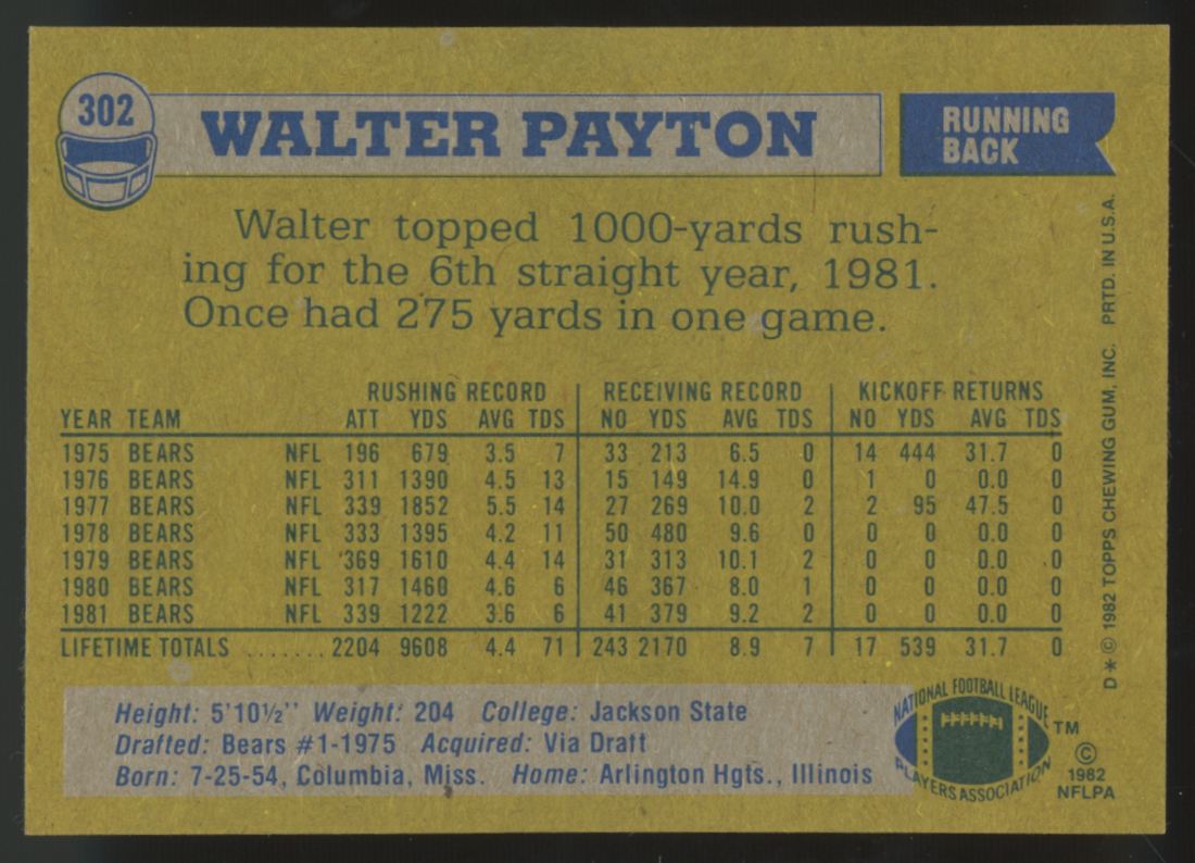 1982 Topps Walter Payton #302 NM