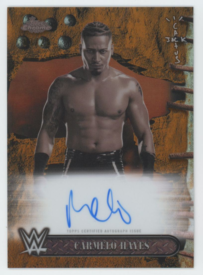 2025 Topps Chrome WWE Cactus Jack Carmelo Hayes Orange Refractor Auto /25