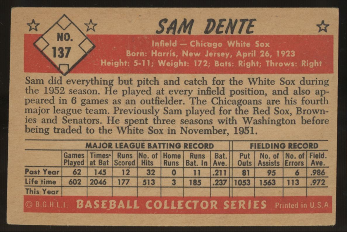 1953 Bowman Sam Dente #137 EX "A"