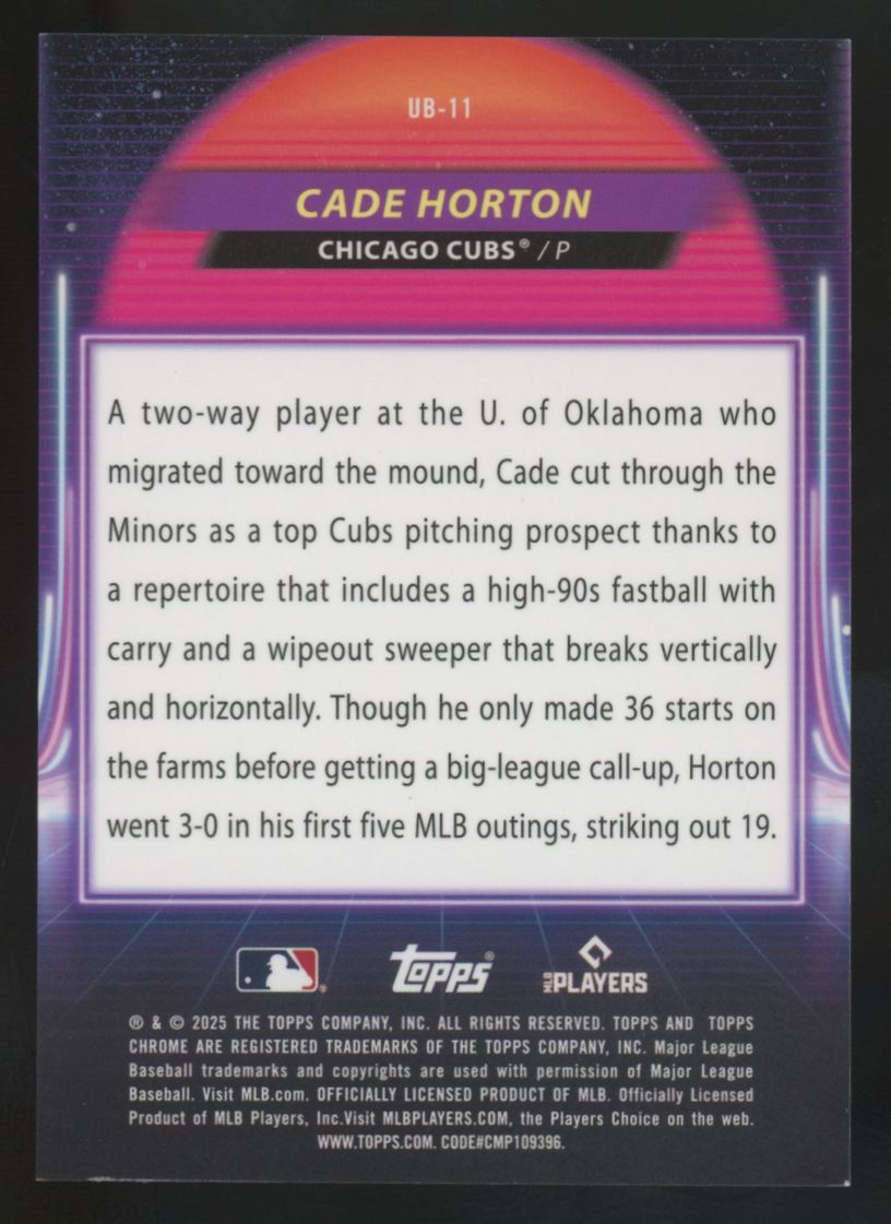 2025 Topps Chrome Cosmic Cade Horton RC Green Space Dust Ultraviolet Beam /75