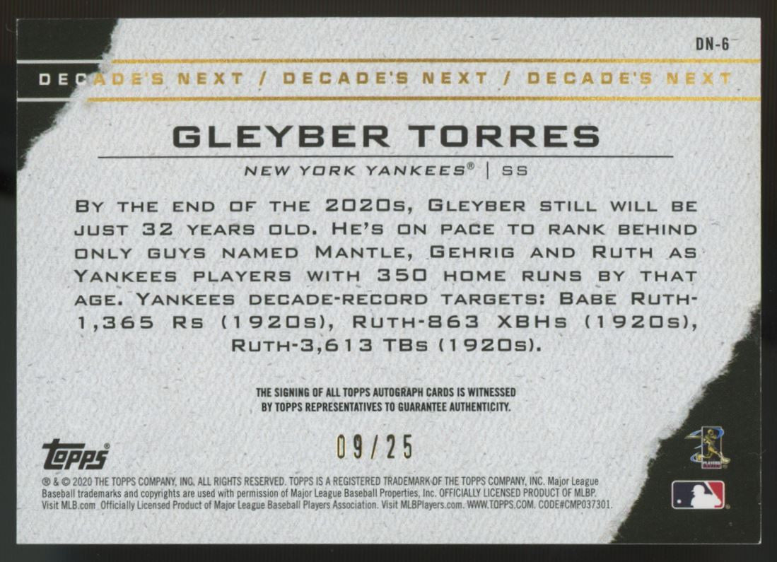 2020 Topps Gleyber Torres Decade's Next Auto /25 #DN-6