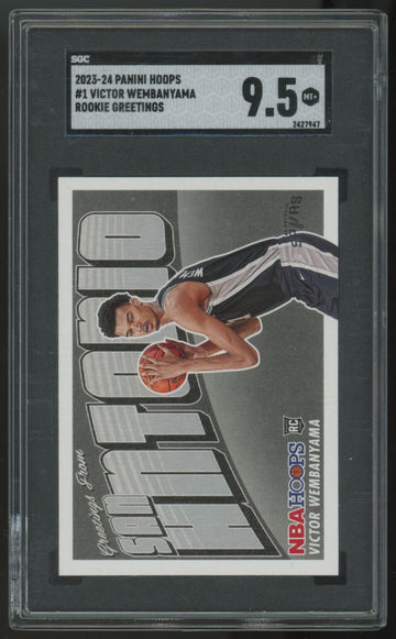 2023-24 Panini Hoops Victor Wembanyama RC Rookie Greetings #1 SGC 9.5