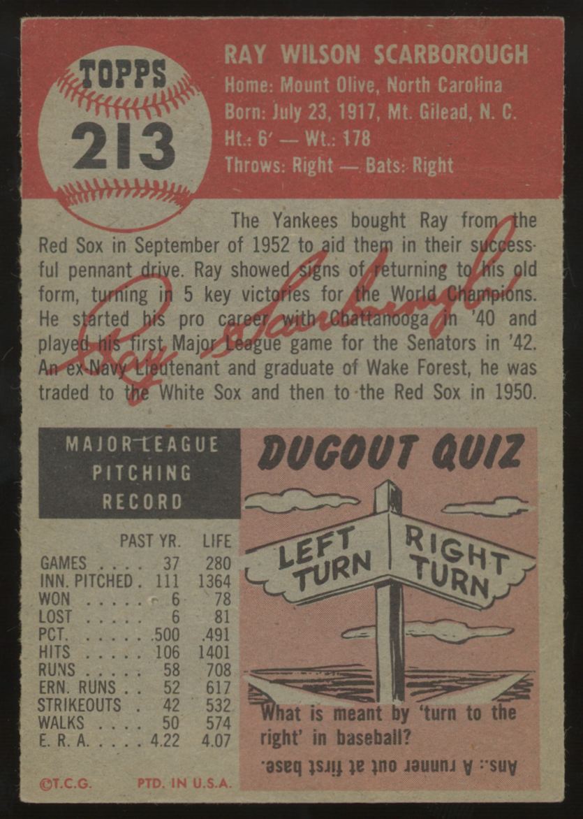 1953 Topps Ray Scarborough #213 F/G