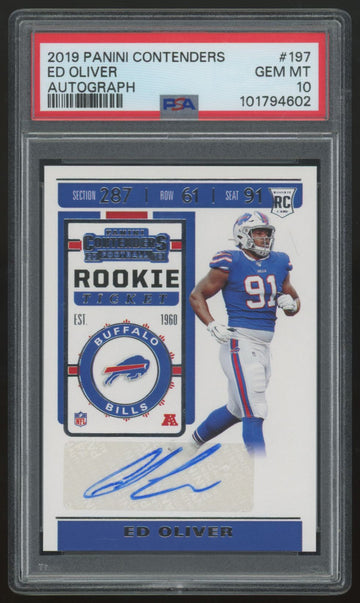2019 Panini Contenders Ed Oliver RC Rookie Ticket Auto #197 PSA 10