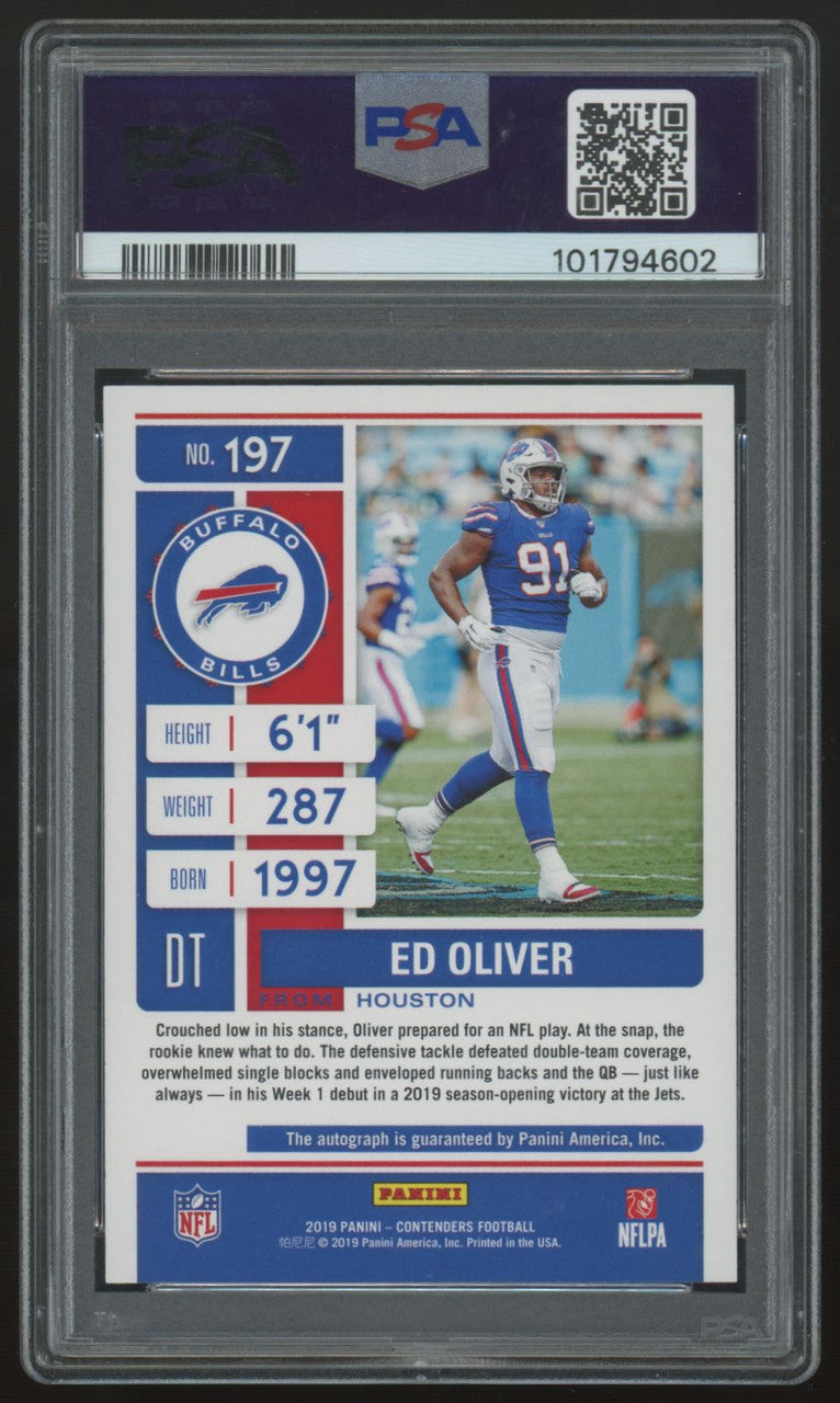 2019 Panini Contenders Ed Oliver RC Rookie Ticket Auto #197 PSA 10