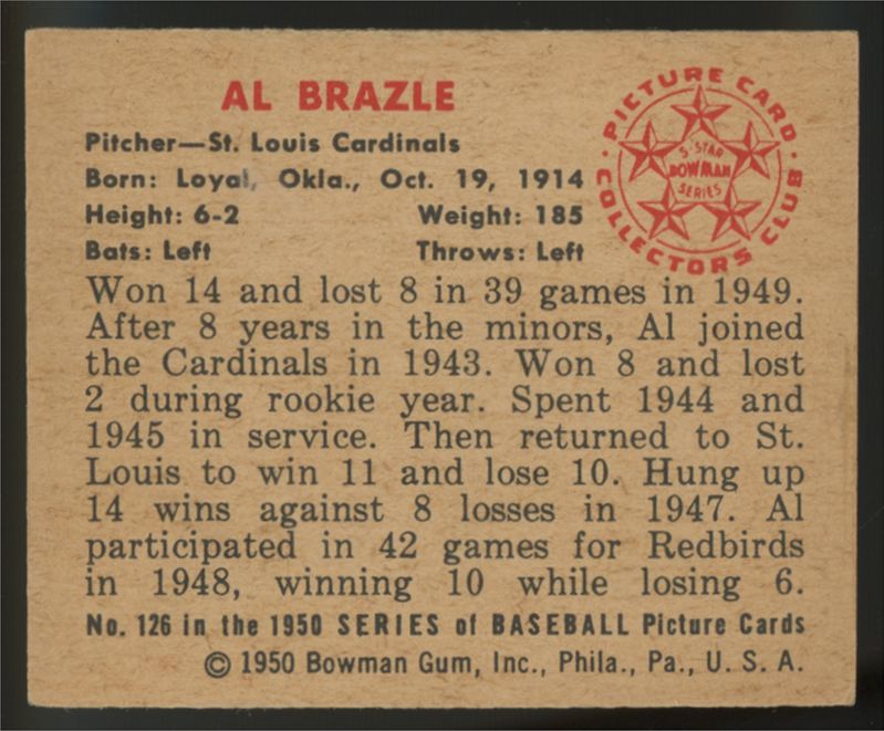 1950 Bowman Al Brazle #126 EX