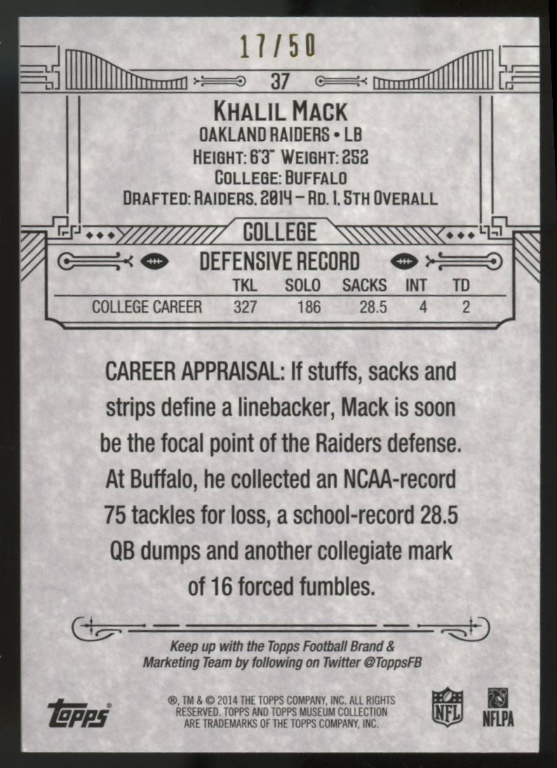 2014 Museum Collection Khalil Mack RC Red /50 #37