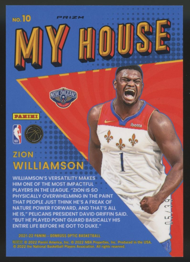 2021-22 Donruss Optic Zion Williamson My House Orange /39 #10