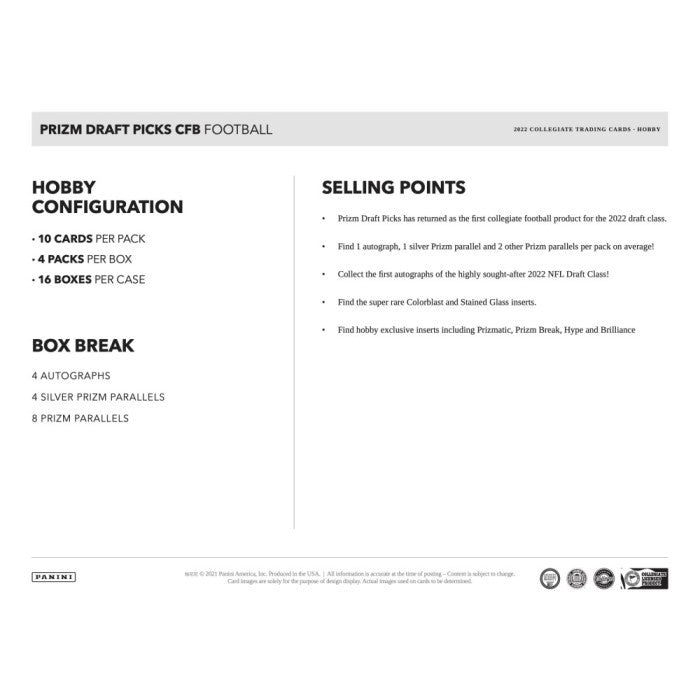 2022 Prizm Draft Picks Football Hobby Box (PRESELL)