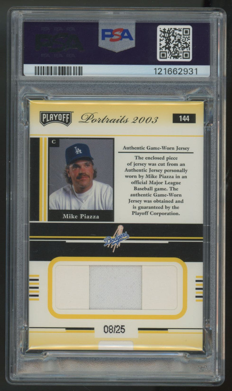 2003 Playoff Portraits Mike Piazza Materials Patch Gold /25 #144 PSA 9