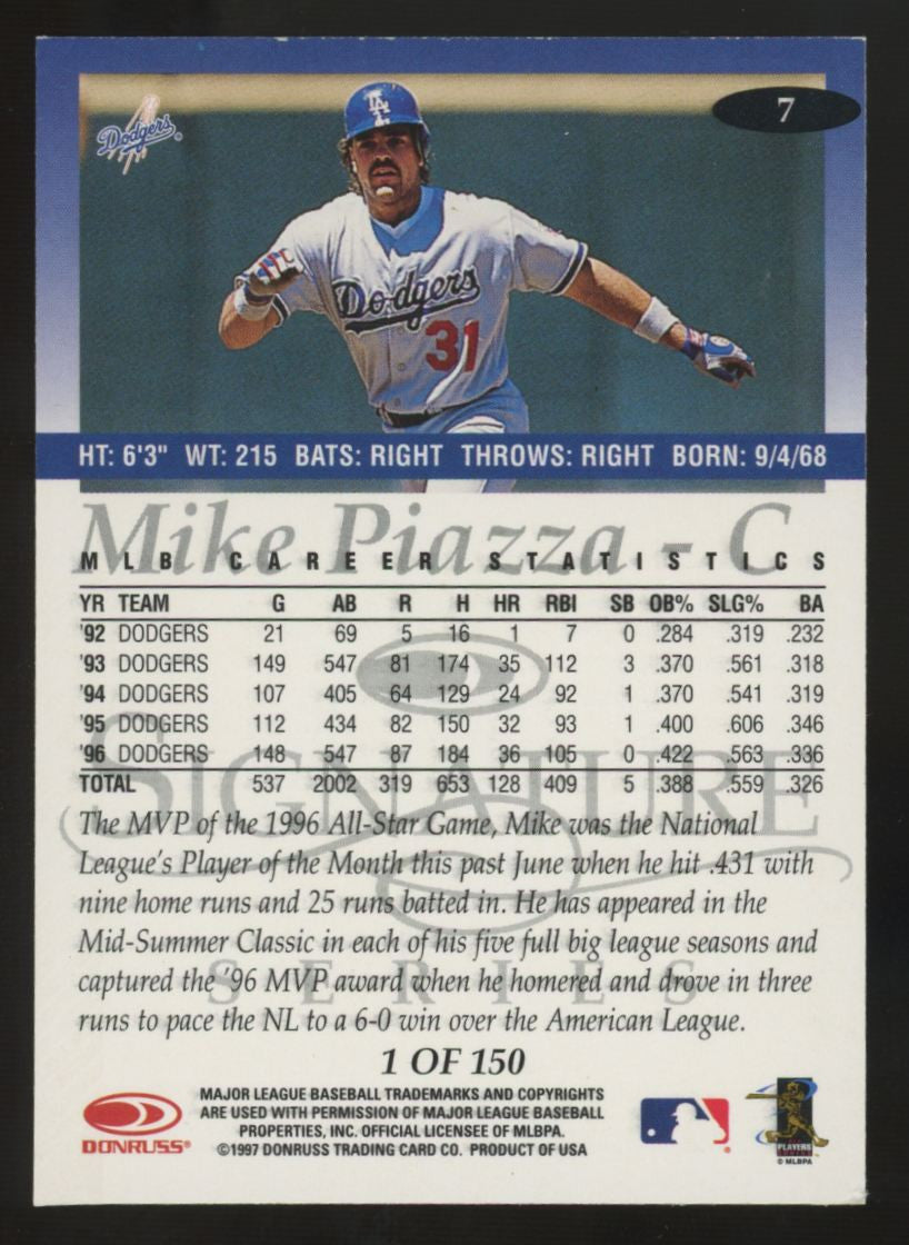 1997 Donruss Signature Series Mike Piazza Platinum Press Proof /150 #7