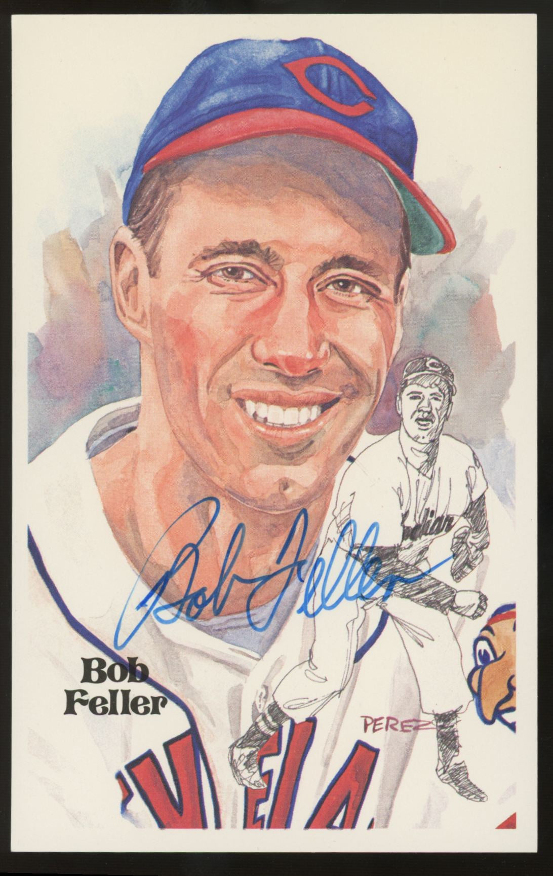 1980 Perez Steele Bob Feller Signed Auto Post Card /10000 JSA Authentic *204