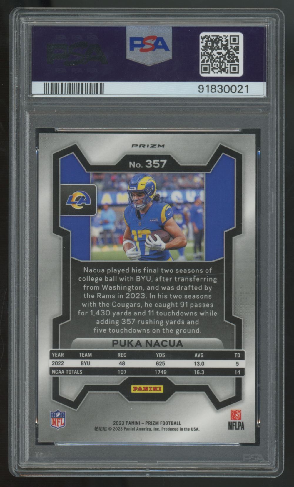 2023 Panini Prizm Puka Nacua RC Silver #357 PSA 9
