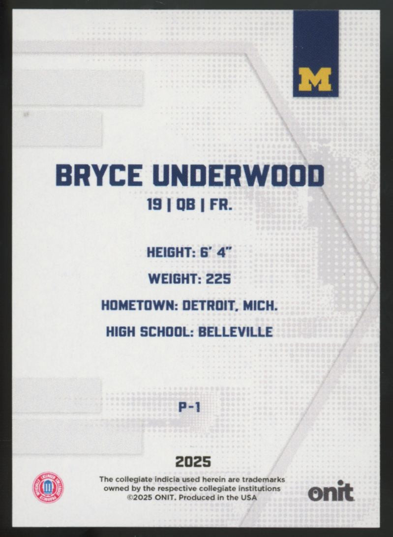 2025 Onit U Of M Bryce Underwood Purple /199 #P-1