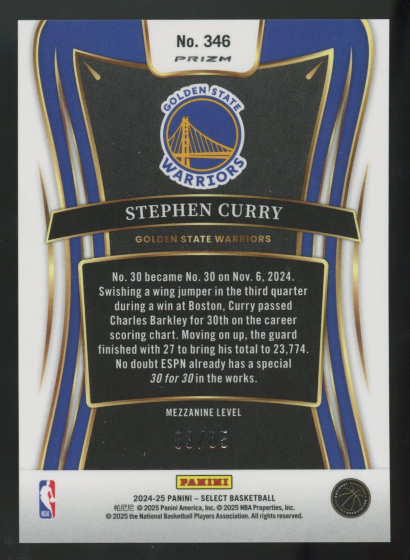 2024-25 Panini Select Stephen Curry Mezzanine Maroon Prizm /85 #346
