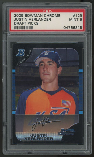 2005 Bowman Chrome Draft Justin Verlander First Year #129 PSA 9