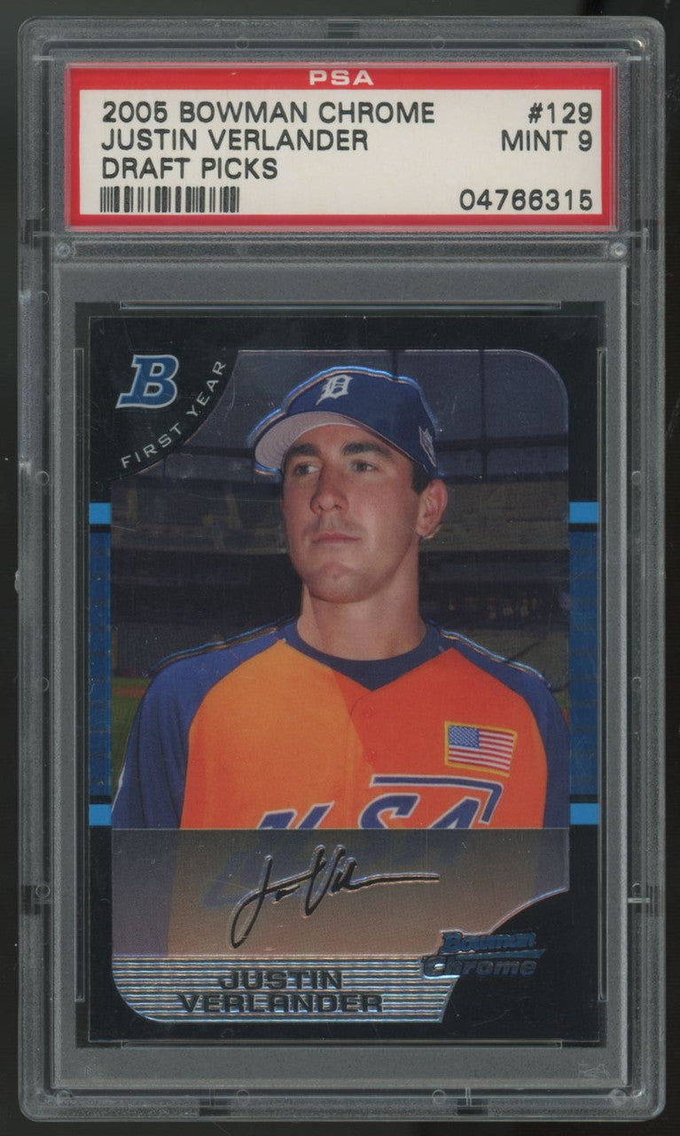 2005 Bowman Chrome Draft Justin Verlander First Year #129 PSA 9