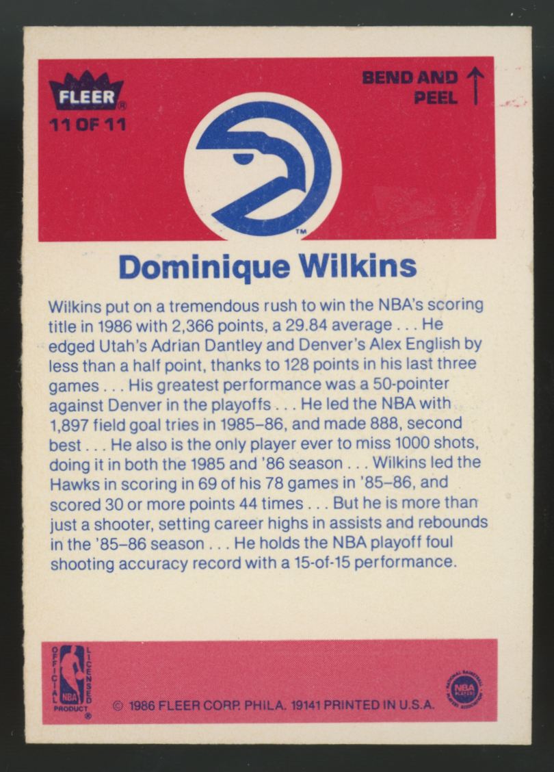 1986-87 Fleer Sticker Dominique Wilkins #11 NM