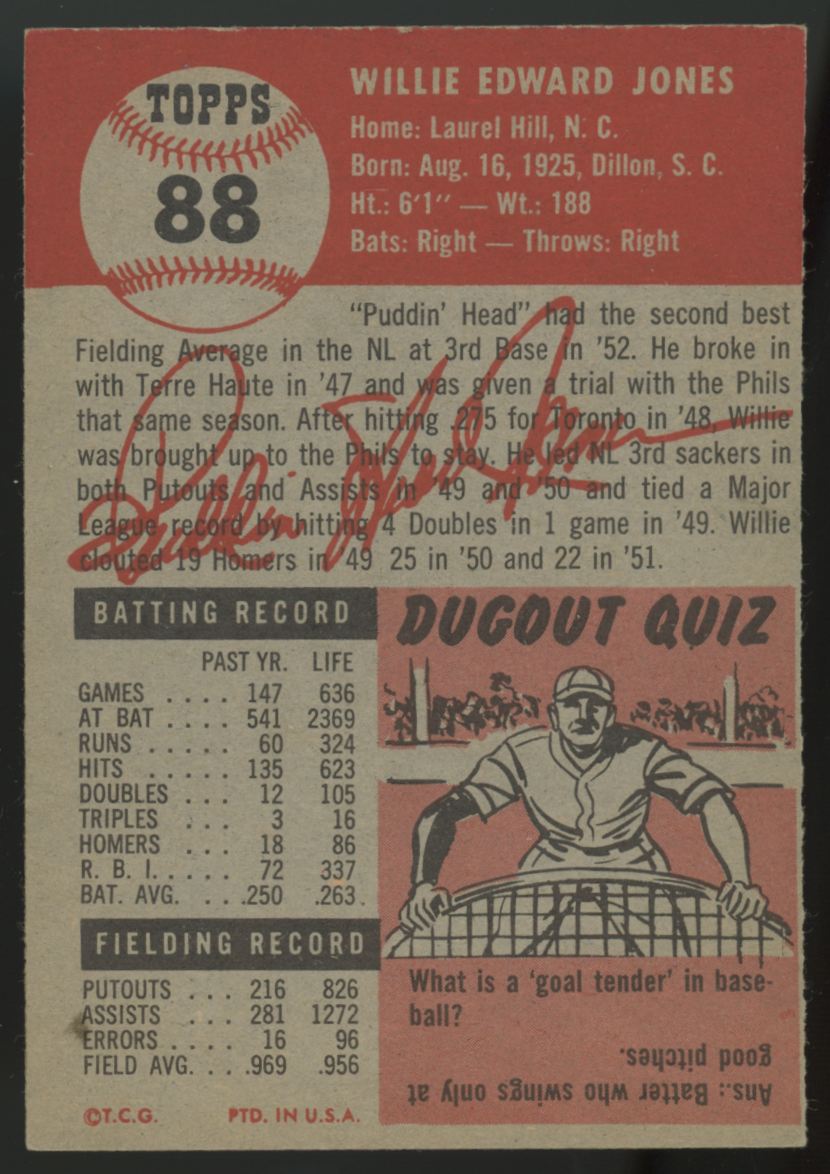1953 Topps Willie Jones #88 VG/EX