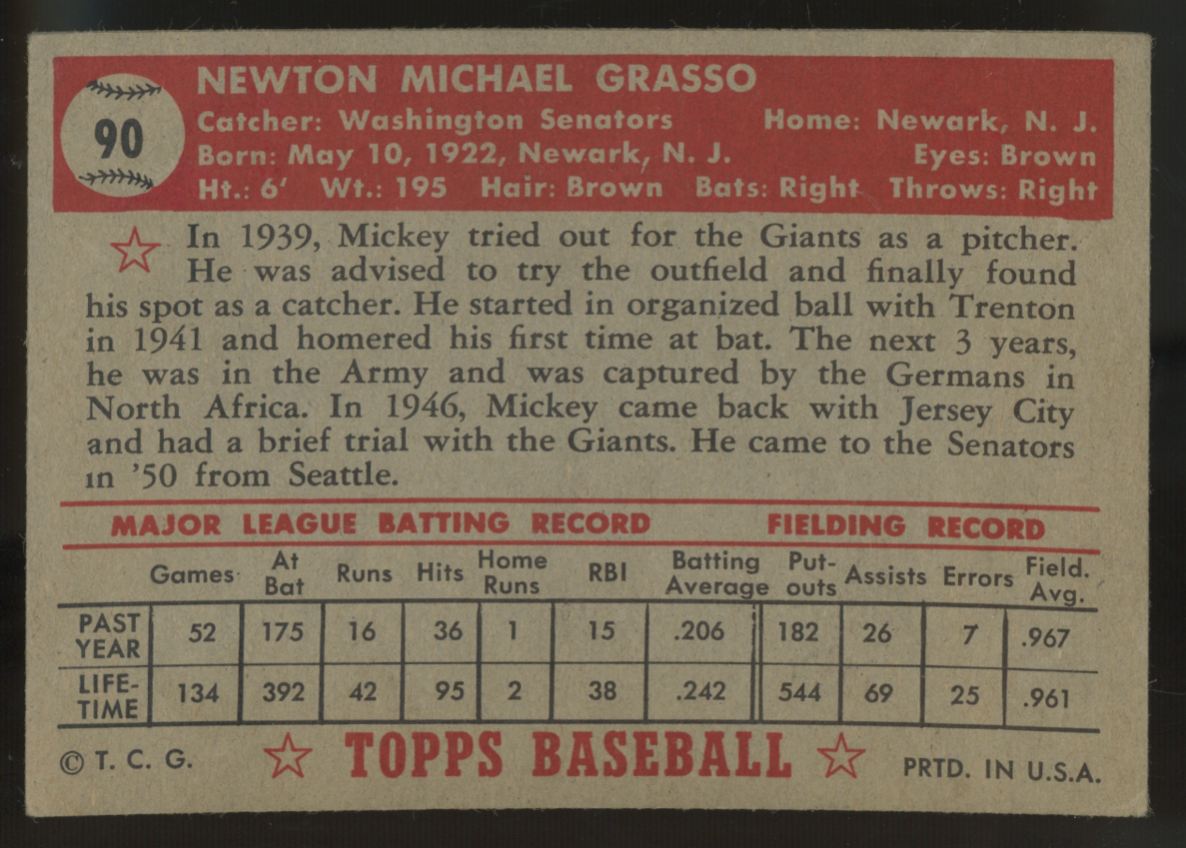 1952 Topps Mickey Grasso #90 VG