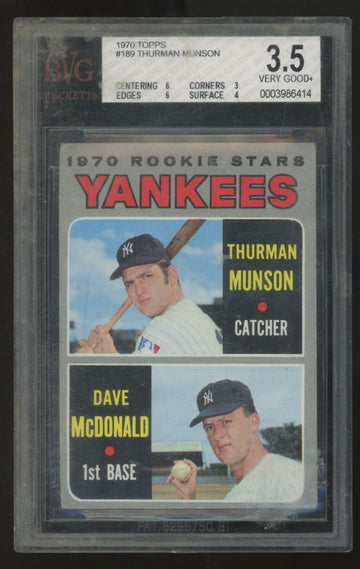 1970 Topps Thurman Munson/Dave McDonald RC Rookie Stars #189 BVG 3.5