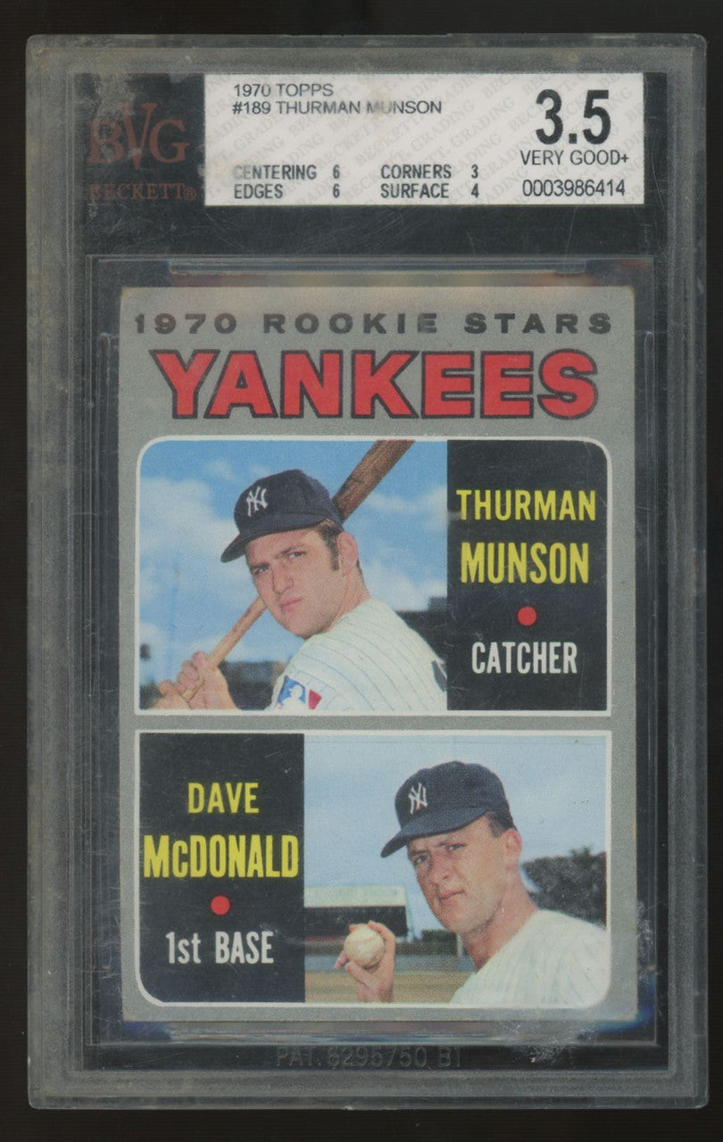 1970 Topps Thurman Munson/Dave McDonald RC Rookie Stars #189 BVG 3.5