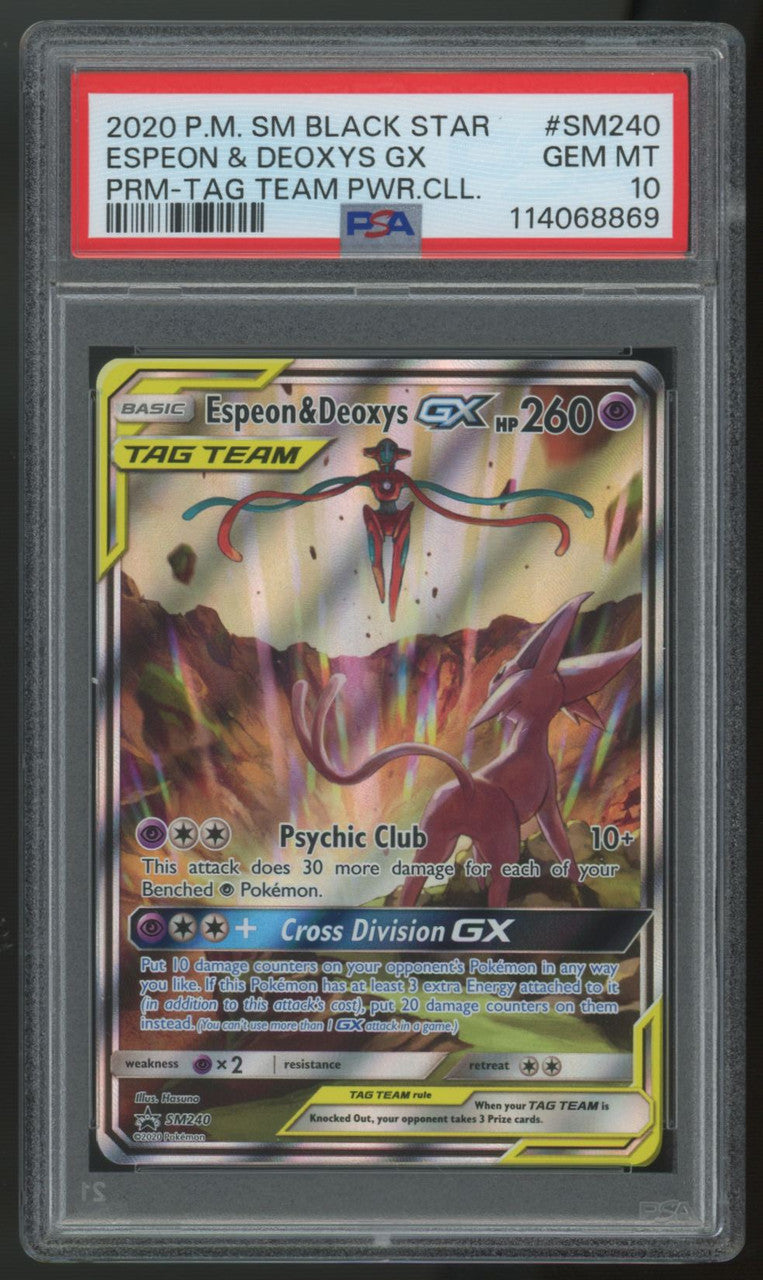 2020 Pokemon Espeon & Deoxys GX Tag Team Full Art Promo #SM240 PSA 10