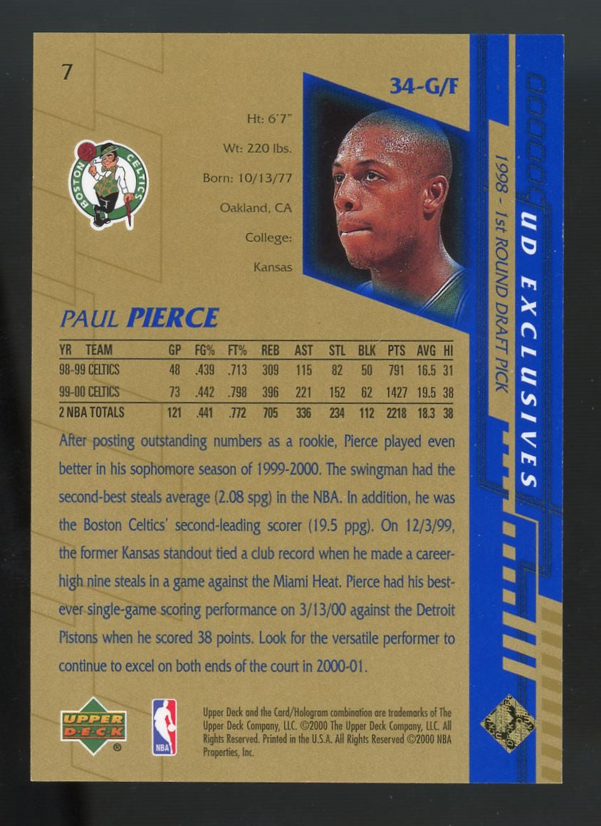2000-01 Upper Deck Paul Pierce Exclusives Gold /100 #7