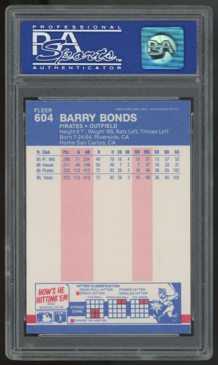 1987 Fleer Barry Bonds RC #604 PSA 9 *389