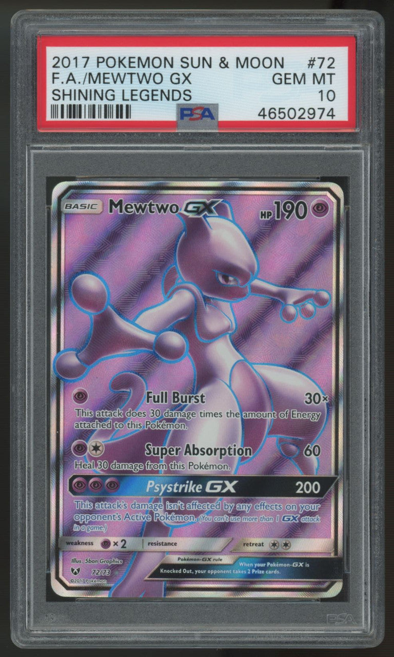 2017 Pokemon Mewtwo GX Shining Legends Full Art #72 PSA 10