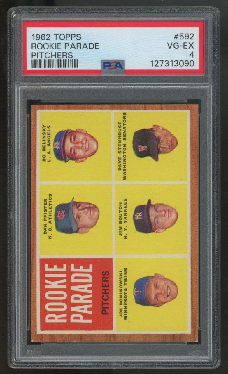 1962 Topps Pfister/Belinsky/Bonikowski/Bouton/Stenhouse RC Rookie Parade PSA 4